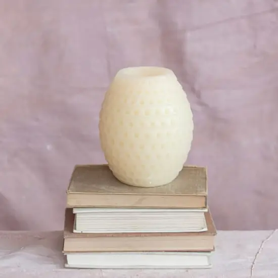 Hello Honey&reg; 5" Ivory LED Debossed Pillar Candle {4}