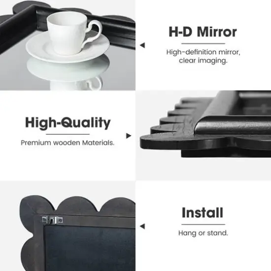 Glitzhome&reg; 42.5" Modern Black Wood Frame Wavy Rectangle Wall Mirror {6}