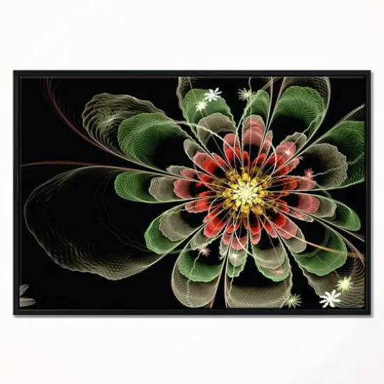 Designart - Abstract Green Fractal Flower - Floral Art Canvas Print in Black Frame {3}