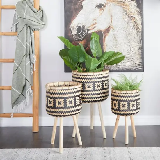 Brown Bamboo Bohemian Planter, Set of 3" 27", 23", 20" {8}