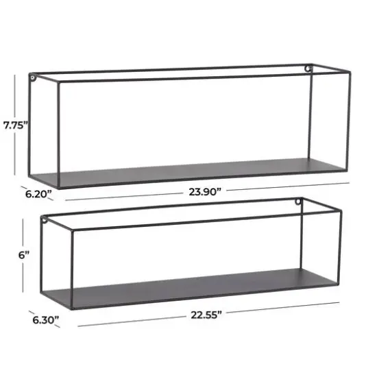 Black Metal Modern Wall Shelf, Set of 2 24", 23" {6}