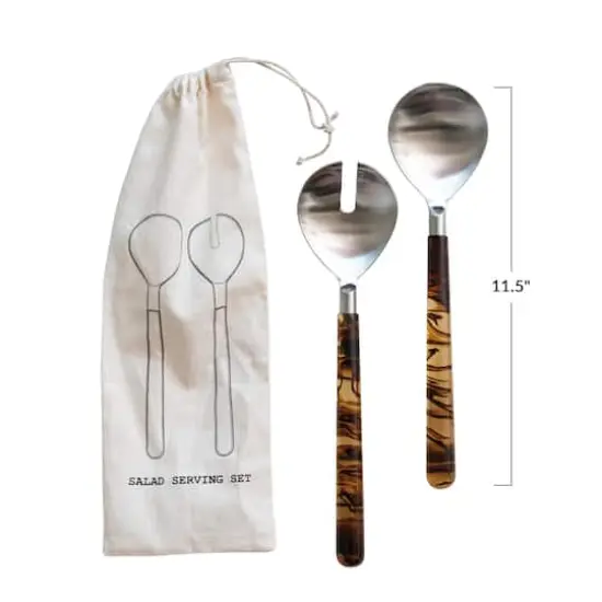 Hello Honey® Stainless Steel Salad Server Set with Marbled Handles in Drawstring Bag {6}