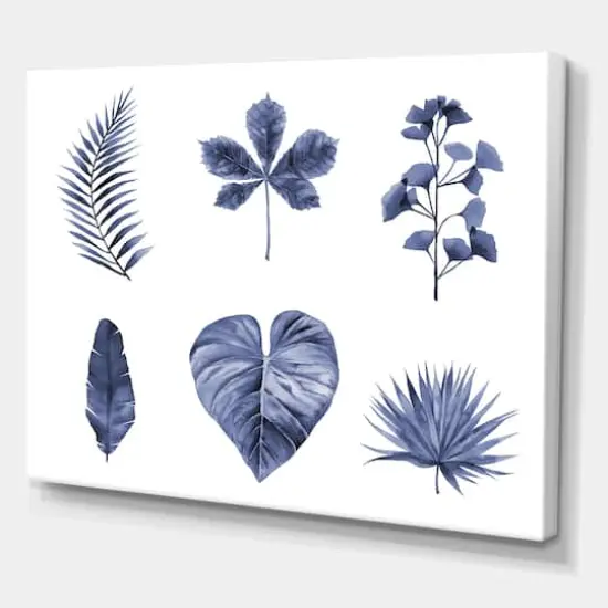 Designart - Abstract Blue Set Of Plant Leaves - Traditional Canvas Wall Art Print {1}