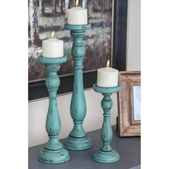 Turquoise Wood Traditional Candle Holder Set {10}