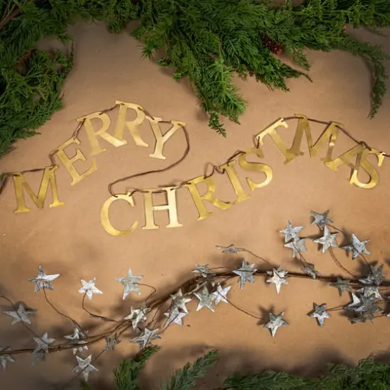 Hello Honey&reg; 55" Brass Finish Merry Christmas Metal Garland {4}