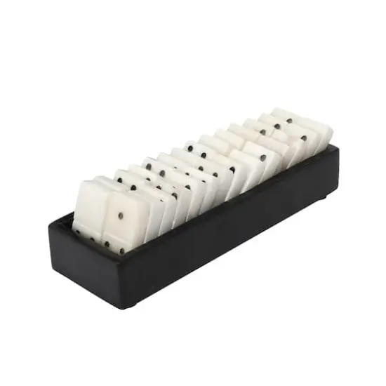 Hello Honey&reg; 9" Black and White Handmade Alabaster Dominos in Soapstone Tray {1}