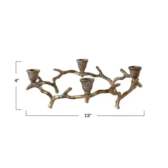 Hello Honey&reg; 13" Oxidized Antique Gold Finish Aluminum Wreath Advent Taper Candle Holder {6}