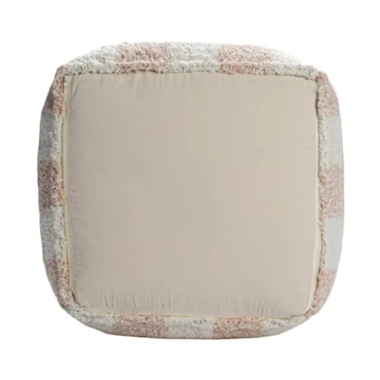 Hello Honey&reg; 18" Blush & Cream Plaid Cotton Tufted Pouf {10}
