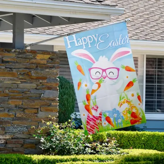 Colorful Happy Easter Bunny with Carrots House Flag {3}