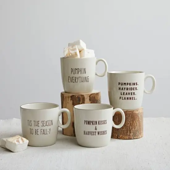 Hello Honey&reg; 16oz. Cream & Brown Fall Saying Stoneware Mugs, 4ct. {3}