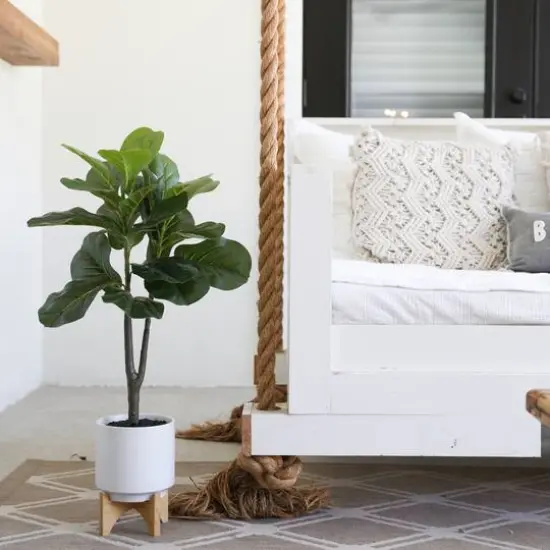 33" Artificial Green Fiddle Fig with Stand Planter {4}