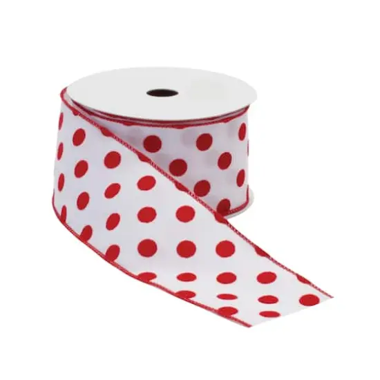 2.5" x 10yd. Red & White Wired Polka Dot Ribbon, 2ct. {1}