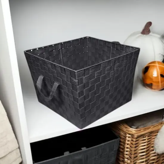 Simplify Large Black Woven Storage Bin {1}