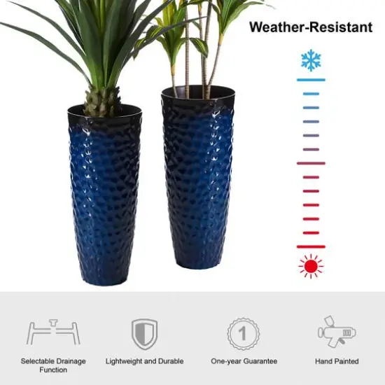 Glitzhome&reg; 31" Eco-Friendly Honeycomb Textured Tall Plastic Planters, 2ct. Cobalt Blue {8}