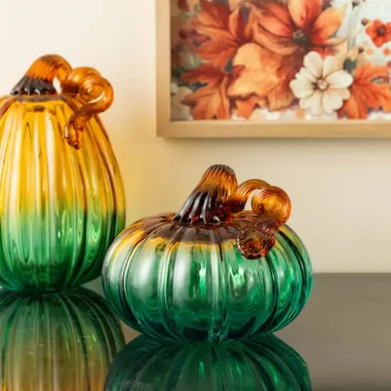 Glitzhome&reg; 5.75" Gradient Turquoise Glass Pumpkin {5}