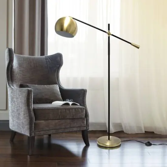 Lalia Home Black Matte Swivel Floor Lamp with Inner White Dome Shade Antique Brass {6}