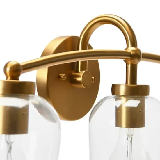 Hello Honey&reg; Robert Stevenson Lighting Adrian Metal & Clear Glass 3-Light Vanity Brushed Gold {6}