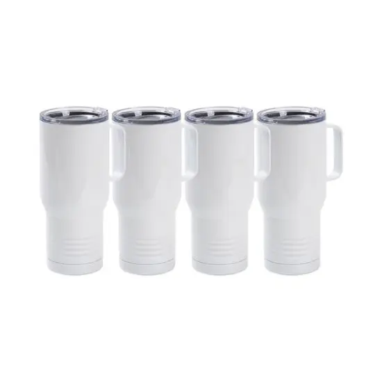 Craft Express 22oz. White Stainless Steel Tumbler with Ringneck Grip & Handle, 4ct. {1}
