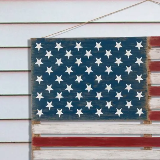 Glitzhome&reg; Wooden American Flag Hanging Wall Decor {5}