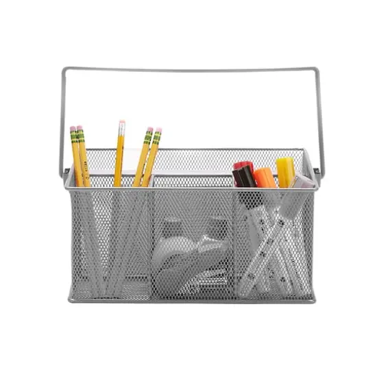 Mind Reader Metal Mesh Storage Basket with Handle Gray {5}