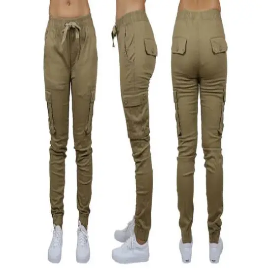 Galaxy By Harvic Loose Fit Cotton Stretch Twill Women's Cargo Joggers Timber {1}
