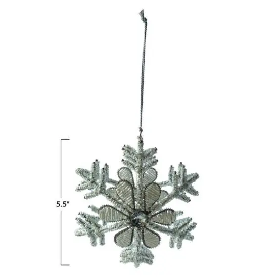 Hello Honey&reg; 5.5" Silver & White Beaded Snowflake Metal & Glass Ornament {4}