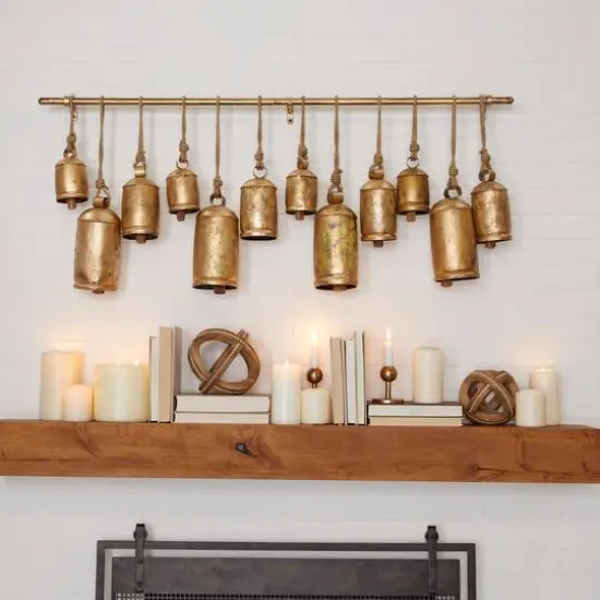 48" Metal Bohemian Decorative Cow Bells Bronze {8}