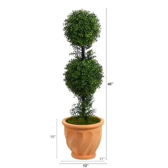 3.5ft. Boxwood Double Ball Topiary Artificial Tree in Terra Cotta Planter {3}