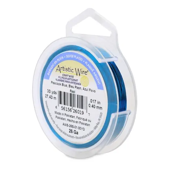 Artistic Wire&reg; 26 Gauge Silver Plated Tarnish Resistant Colored Copper Craft Wire, 30yd. Peacock Blue {1}