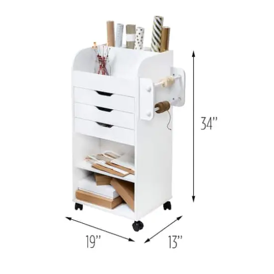 Honey Can Do 3-Drawer White Rolling Craft Cart with Drawers & Slotted Compartments {17}