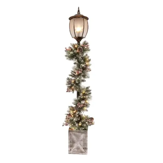 7ft. Lamp Post with Pre-Lit Decorated Garland {1}