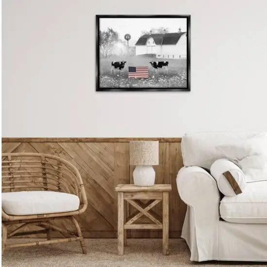 Stupell Industries Americana Barn Country Cows Flag Floater Framed Art Black {3}