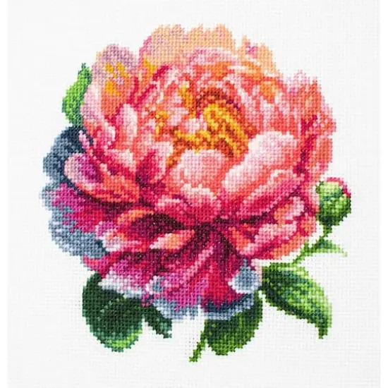 Luca-S Coral Charm Peony Counted Cross Stitch Kit with Display Hoop {3}