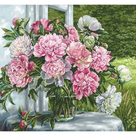 Luca-s Peonies By The Window Counted Cross Stitch Kit {1}