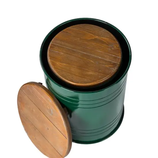 Glitzhome&reg; Metal Storage Accent Table with Solid Wood Lid Set Hunter Green {7}