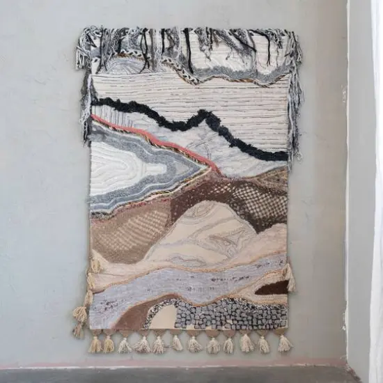 Hello Honey&reg; Multicolor Varying Pile Embroidered Cotton Blend Wall Hanging with Wooden Hanger {3}