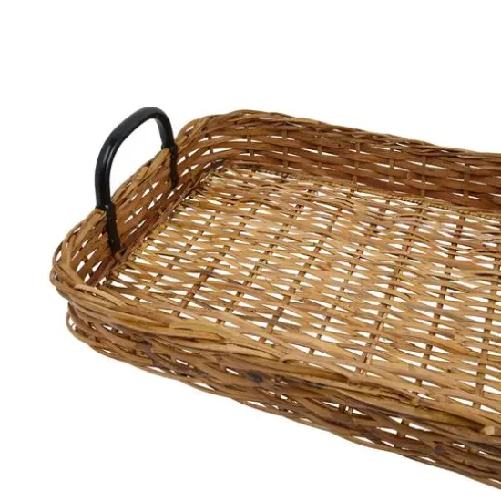 Hello Honey&reg; 25" Natural and Black Decorative Woven Rattan Tray with Metal Handles {4}