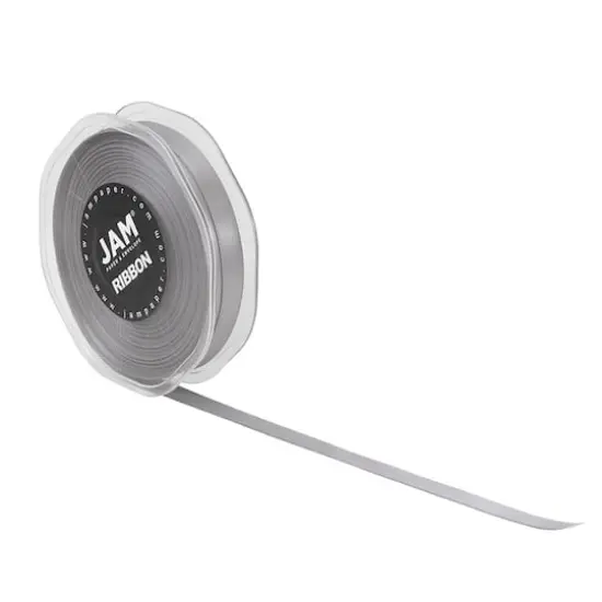 JAM Paper 3/8" x 25yd. Double Faced Satin Ribbon Silver {4}