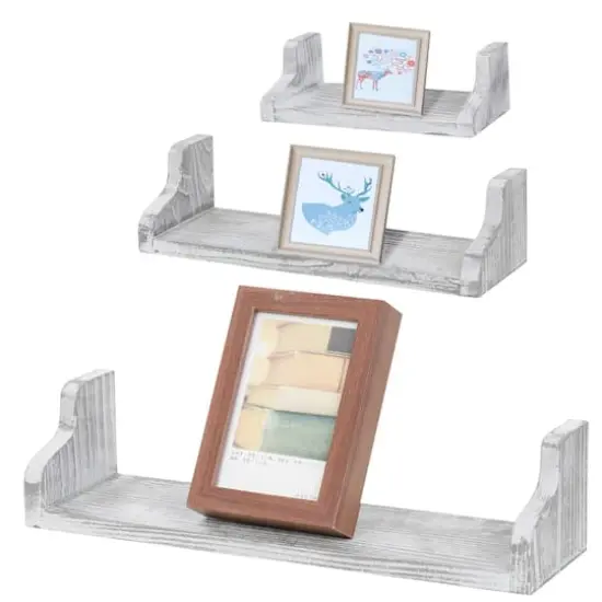 NEX&trade; Pale Gray Rustic Wood Floating Shelves Set with Metal Brackets {1}