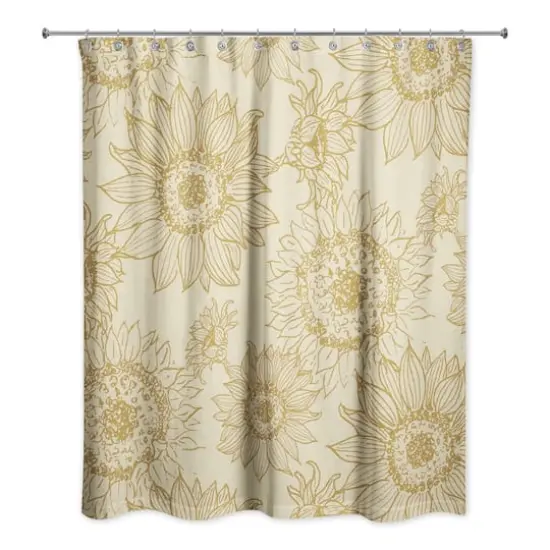 Large Sunflower Head Shower Curtain Gold and Yellow {1}