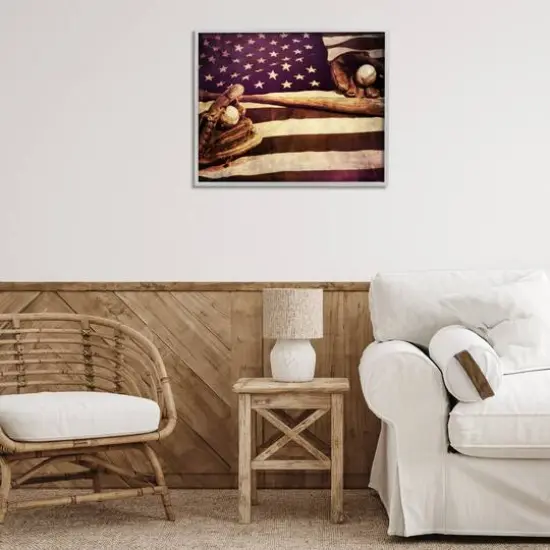 Stupell Industries American Flag Stripes Stars Baseball Mitt Sports Motif Framed Giclee Art Gray {3}