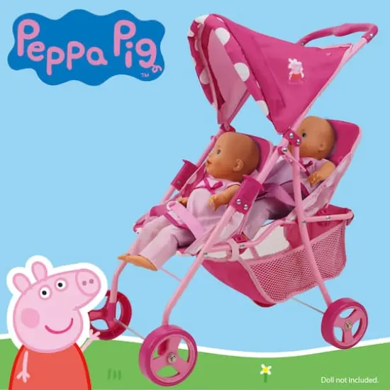 509 Crew Peppa Pig&trade; Pink and White Dots Doll Twin Stroller {6}