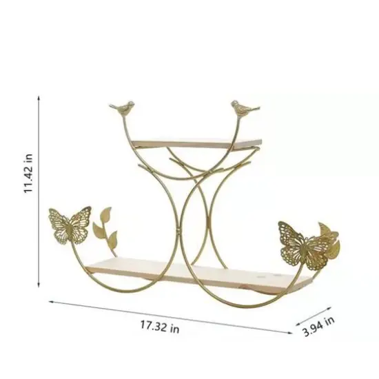 NEX&trade; Gold Iron Butterfly Models 2-Tier Floating Wall Shelf {3}