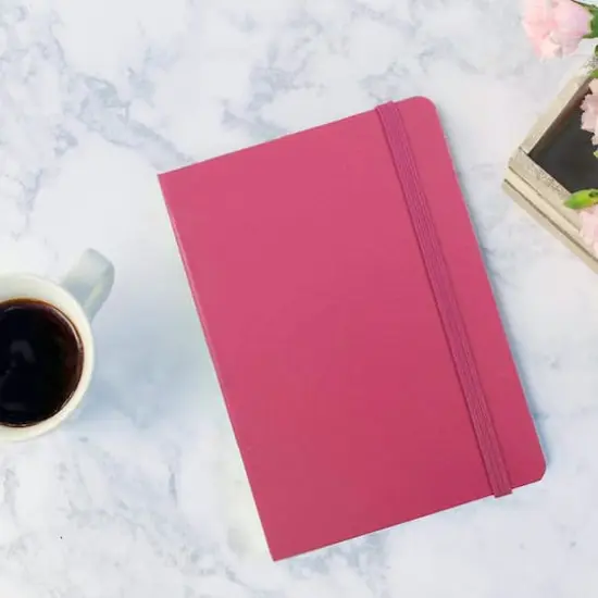 JAM Paper Large Hardcover Notebook with Elastic Band Pink Berry {6}