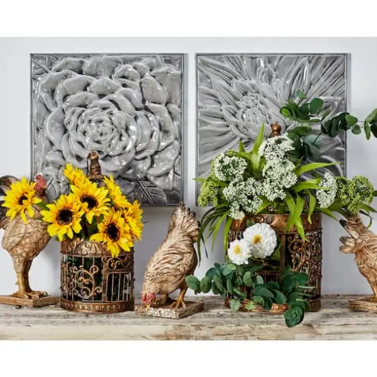 Gray Metal Floral Contemporary Wall D&eacute;cor Set {10}