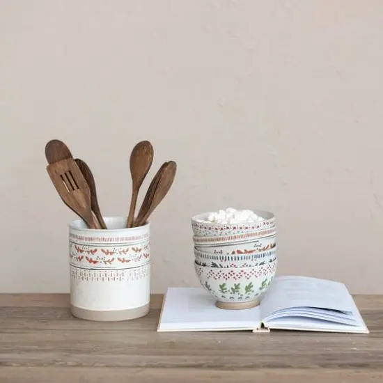 Hello Honey&reg; 6.25" Multicolor Hand-Stamped Stoneware Crock with Wax Relief Pattern {4}