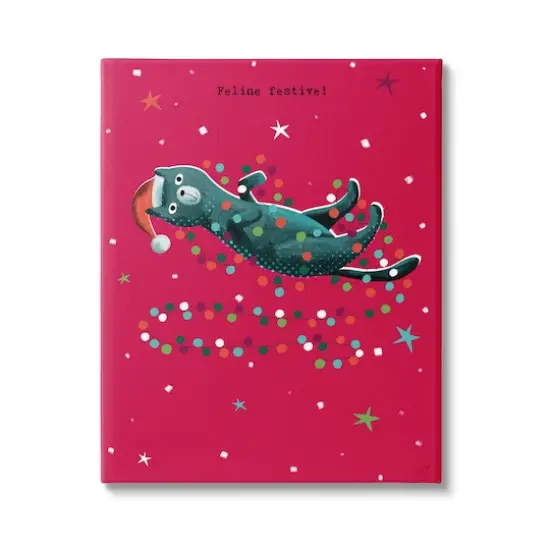 Stupell Industries Feline Festive Christmas Cat Canvas Wall Art {1}