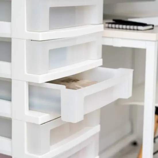 IRIS White 9-Drawer Storage Cart With Organizer Top {7}