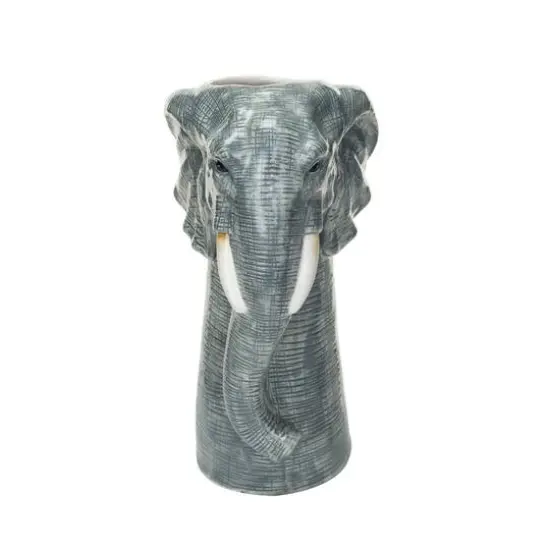 Hello Honey® 11" Gray & White Hand-Painted Decorative Stoneware Elephant Vase {4}