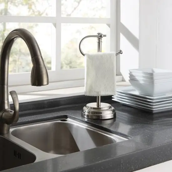 SunnyPoint 13.5" Satin Nickel Heavy Weight Decorative Metal Fingertip Towel Holder Stand {4}